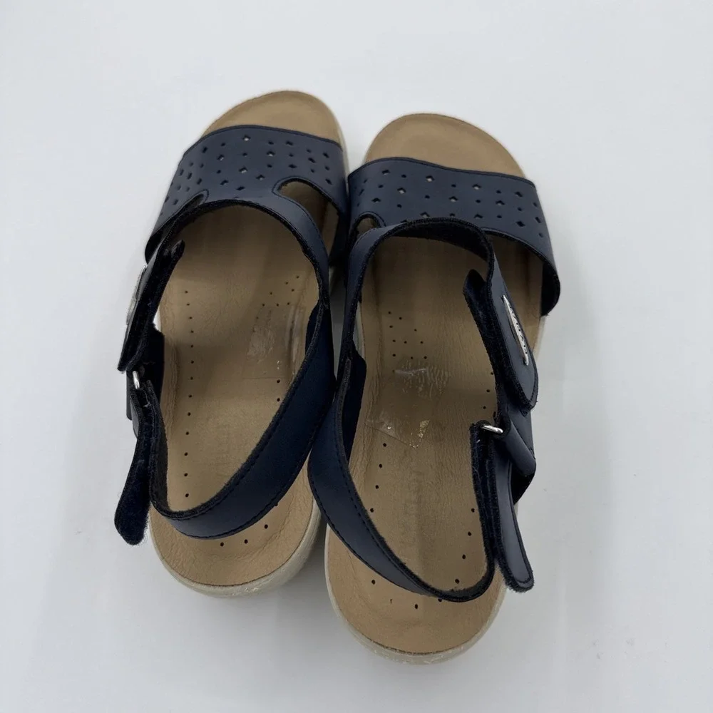 Fly Fot Women's Navy Blue Sandals Size 39 US 8 -8.5 Anatomic Strappy Wedge